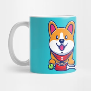 Cute Corgi, Food, Bone And Baseball Cartoon Mug